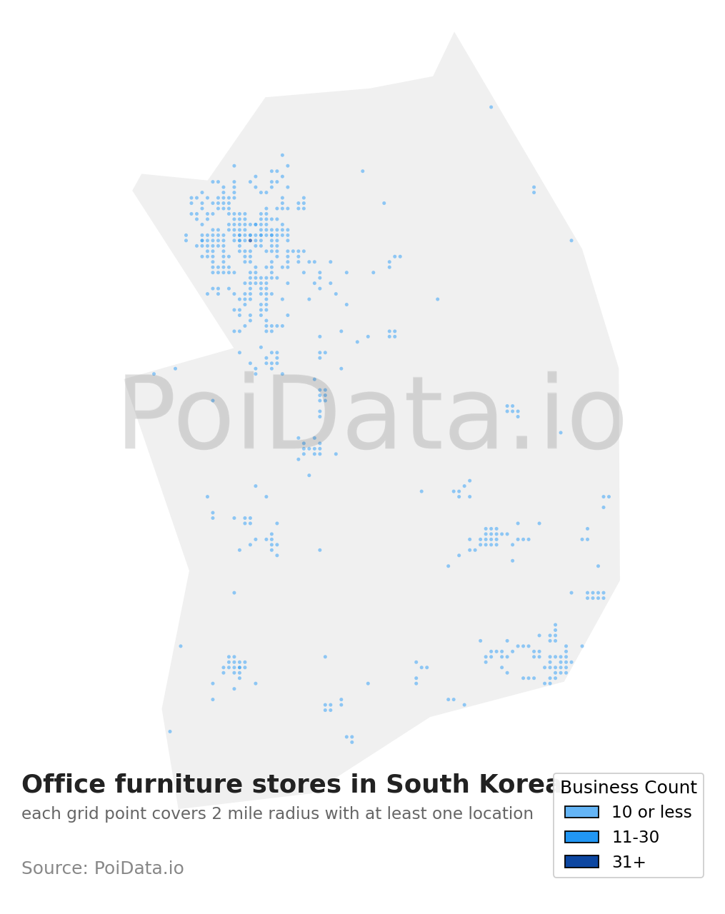 Office furniture store density map for South Korea