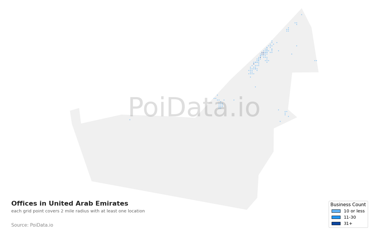 Office density map for United Arab Emirates