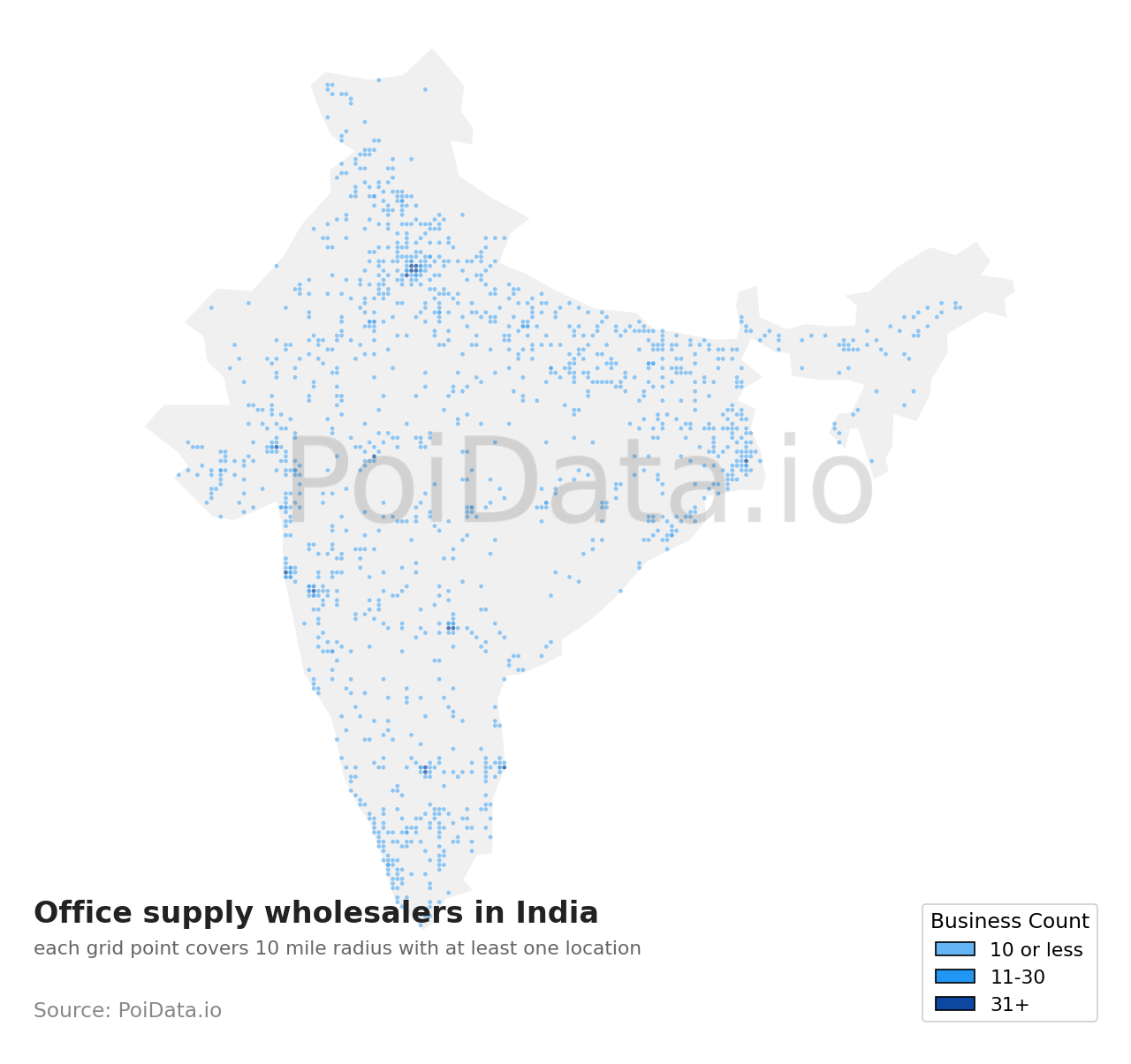 Office supply wholesaler density map for India
