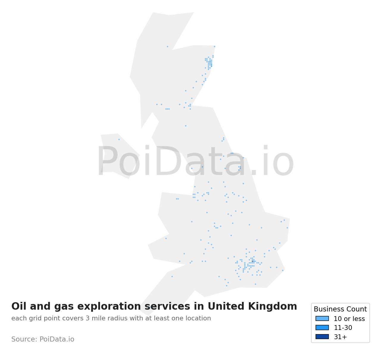 Oil and gas exploration service density map for United Kingdom
