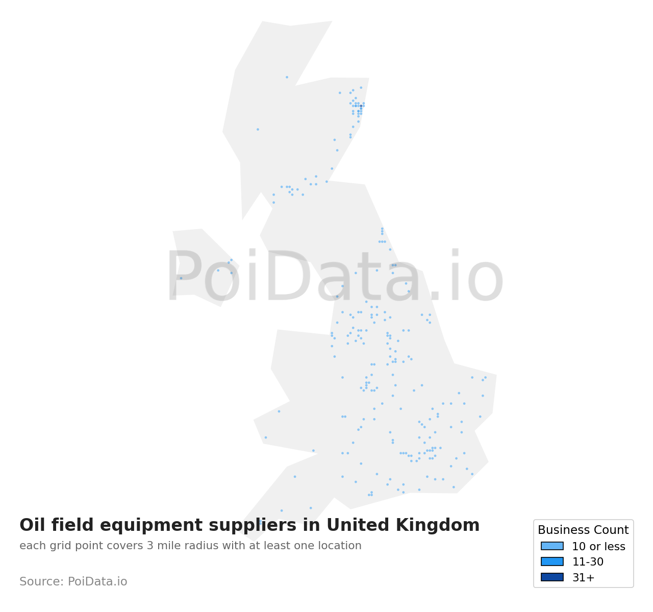 Oil field equipment supplier density map for United Kingdom