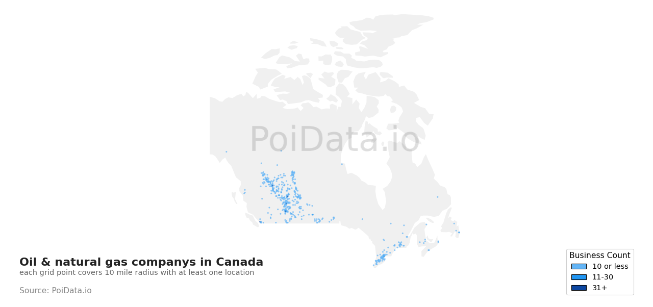 Oil & natural gas company density map for Canada