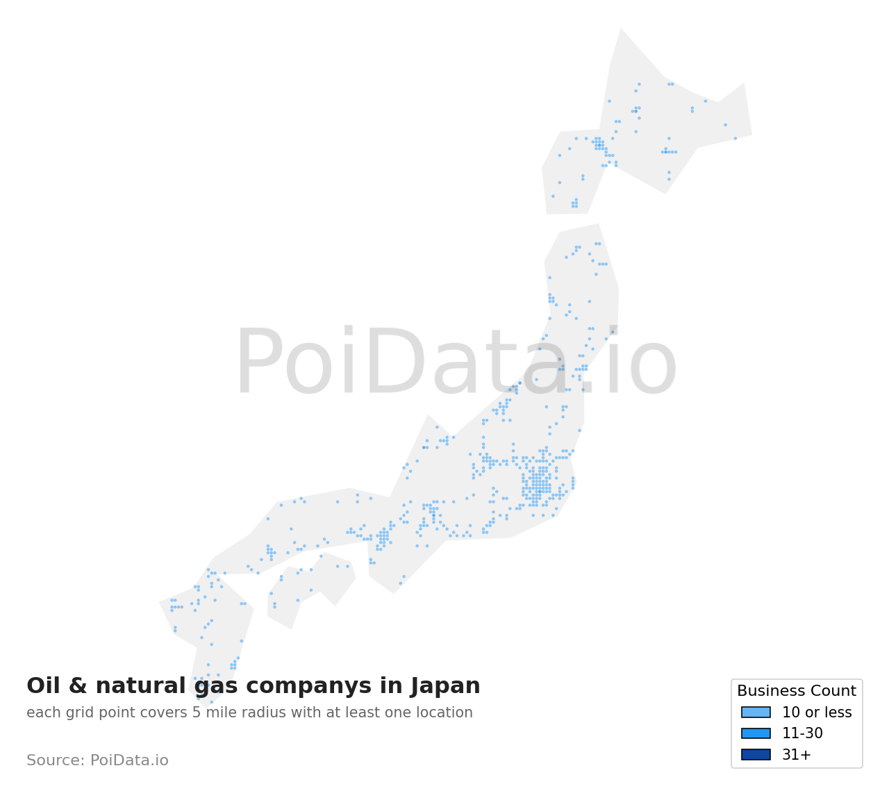 Oil & natural gas company density map for Japan