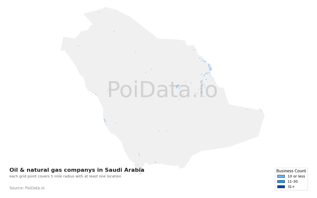 Oil & natural gas company density map for Saudi Arabia