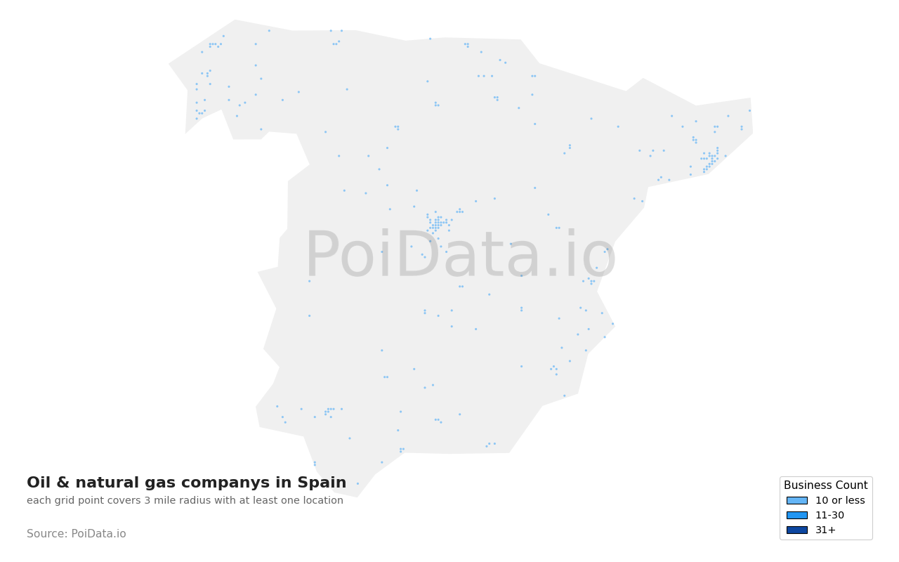 Oil & natural gas company density map for Spain
