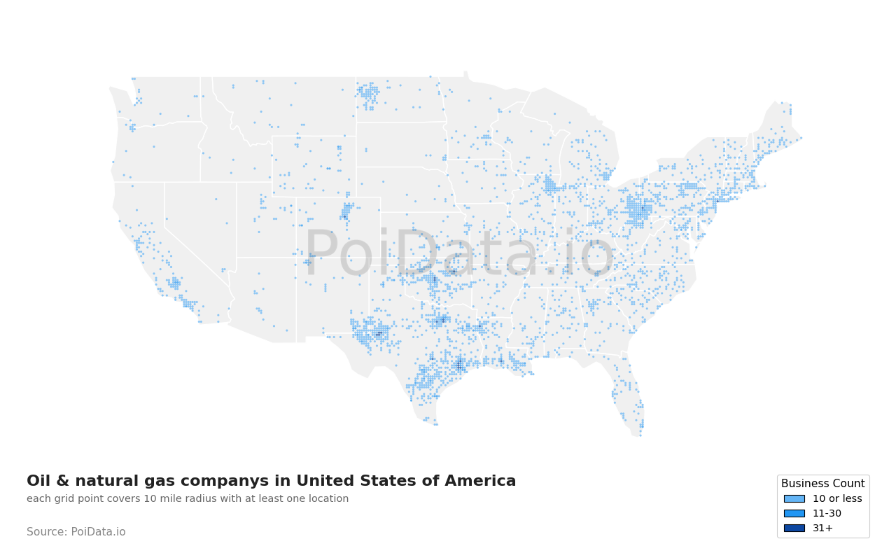 Oil & natural gas company density map for Florida, United States