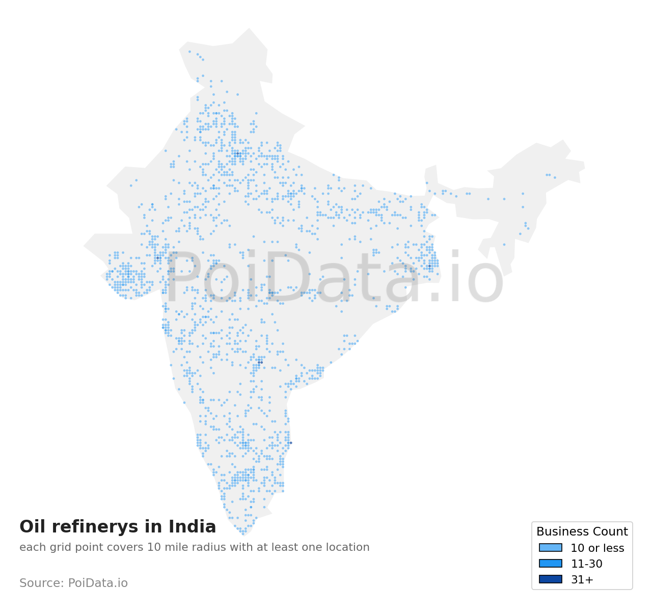 Oil refinery density map for India