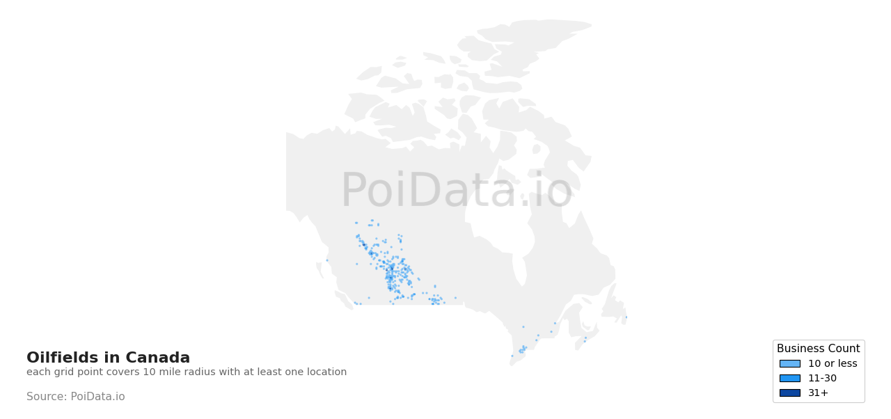 Oilfield density map for Nova Scotia, Canada