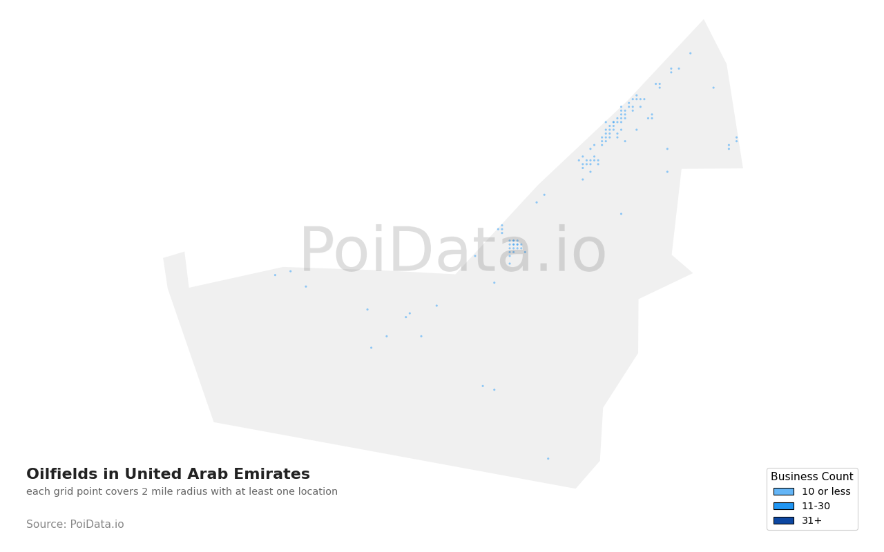 Oilfield density map for United Arab Emirates