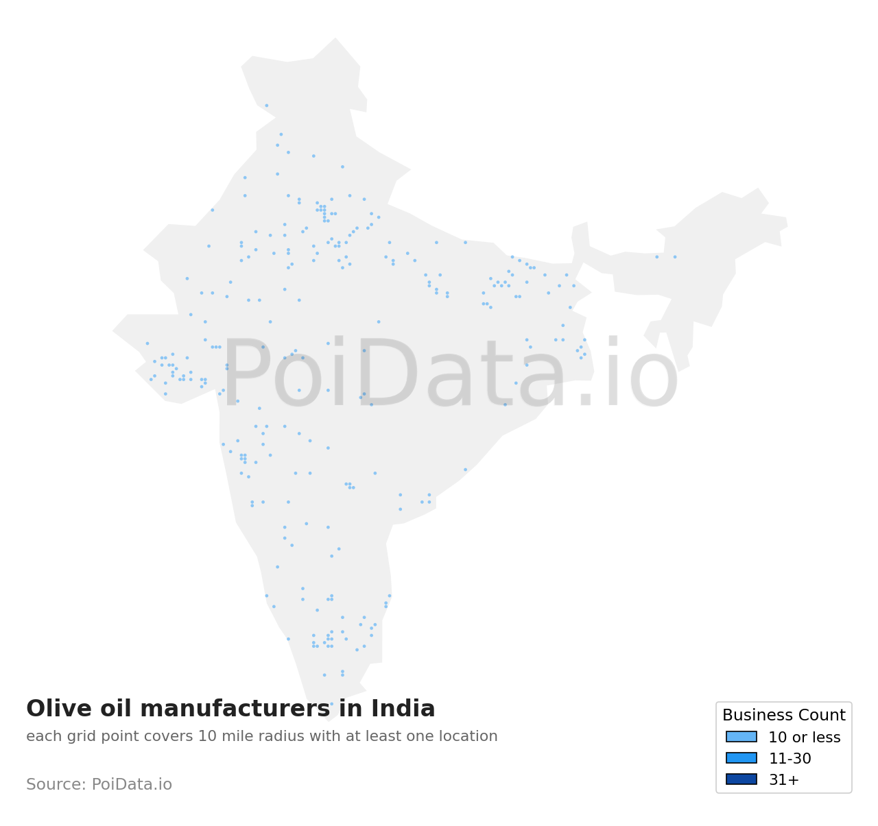 Olive oil manufacturer density map for India