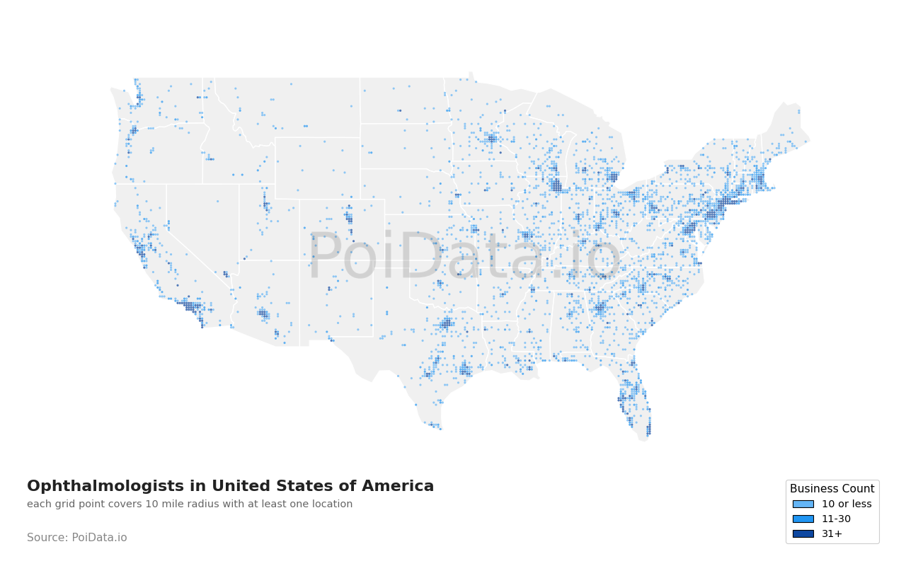 Ophthalmologist density map for Florida, United States