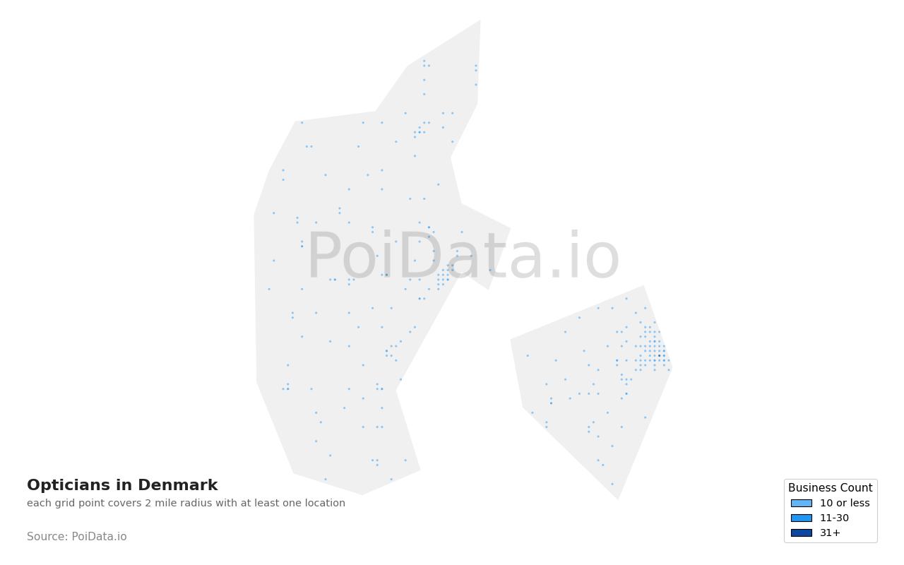 Optician density map for Denmark