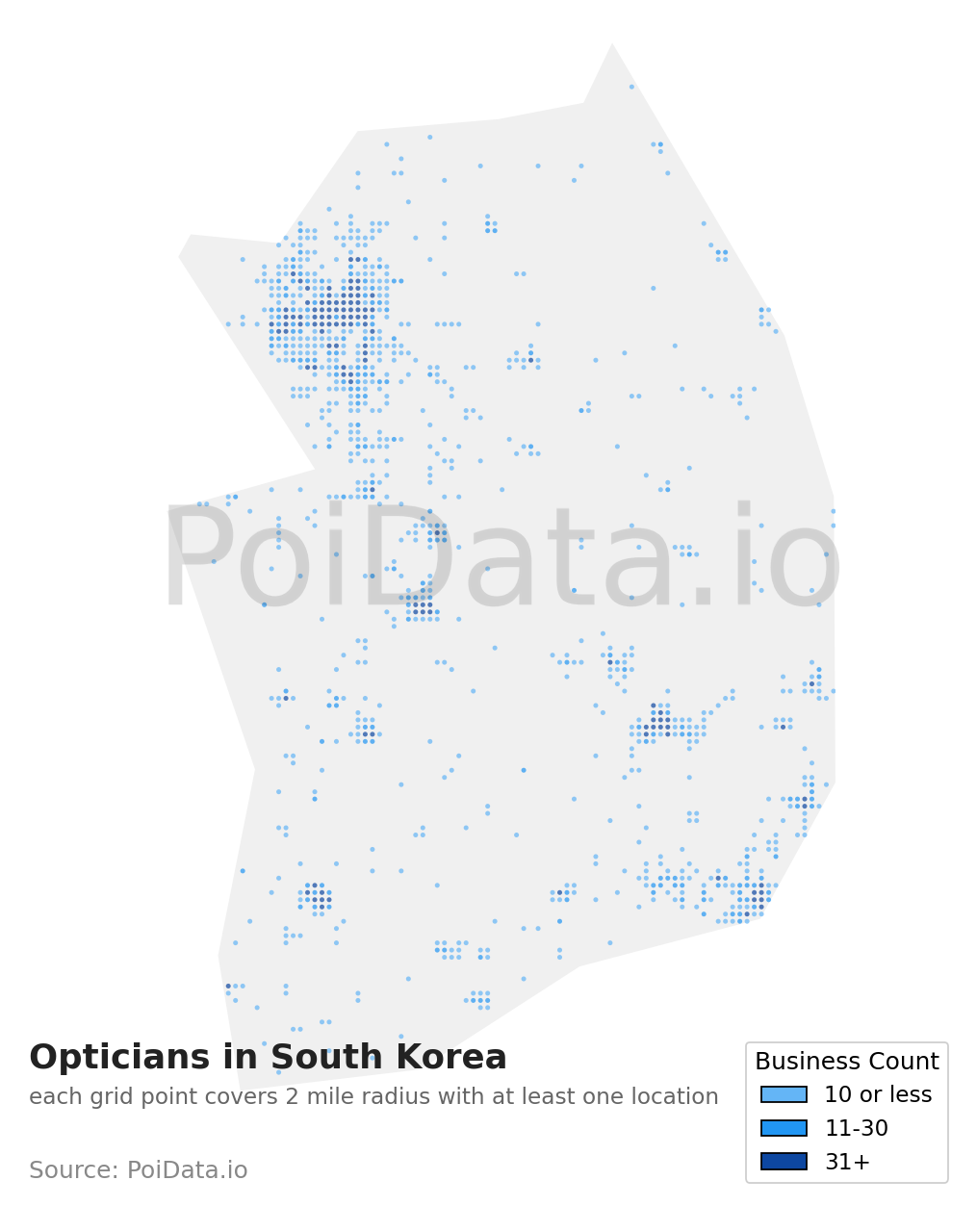 Optician density map for South Korea