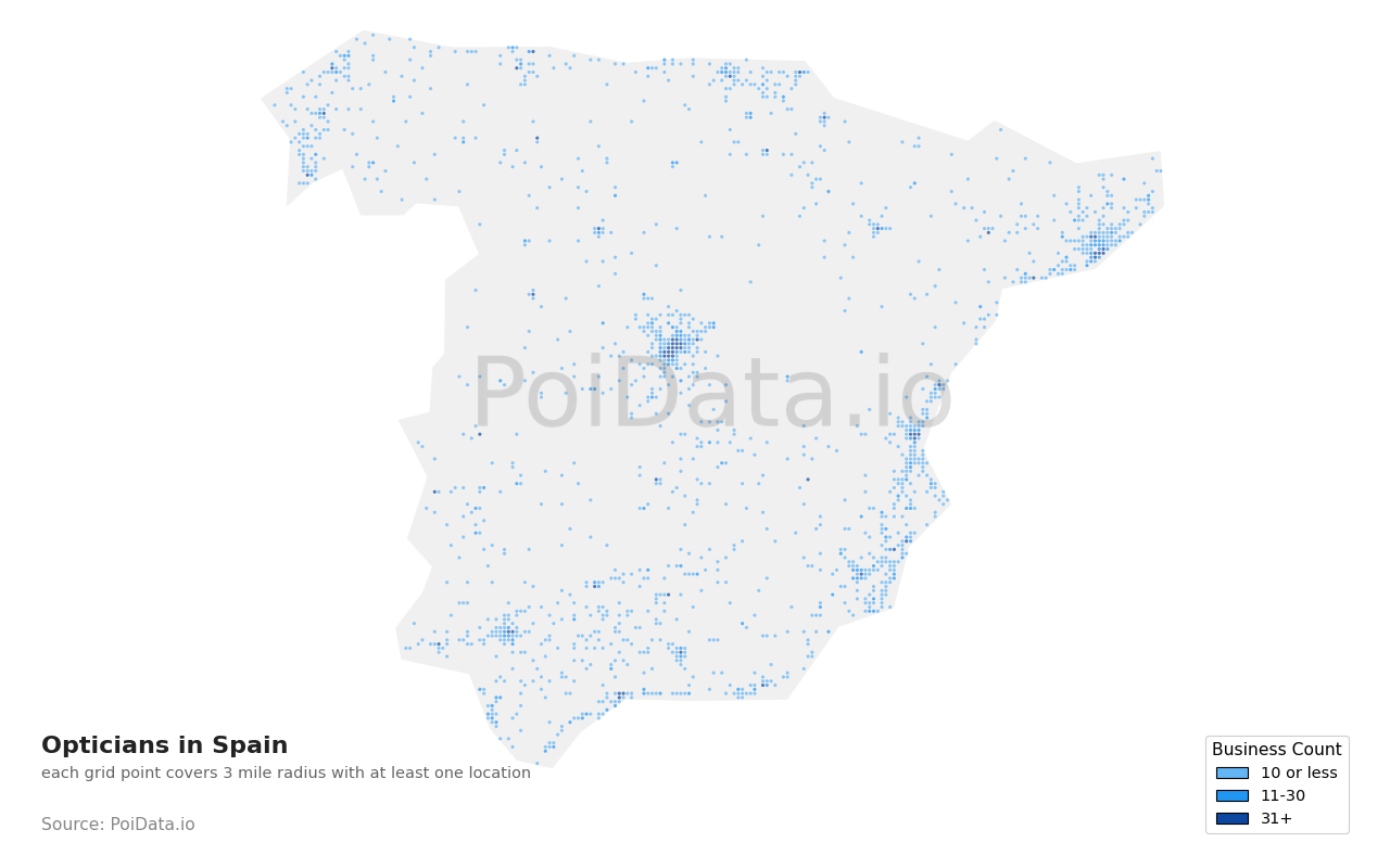 Optician density map for Spain