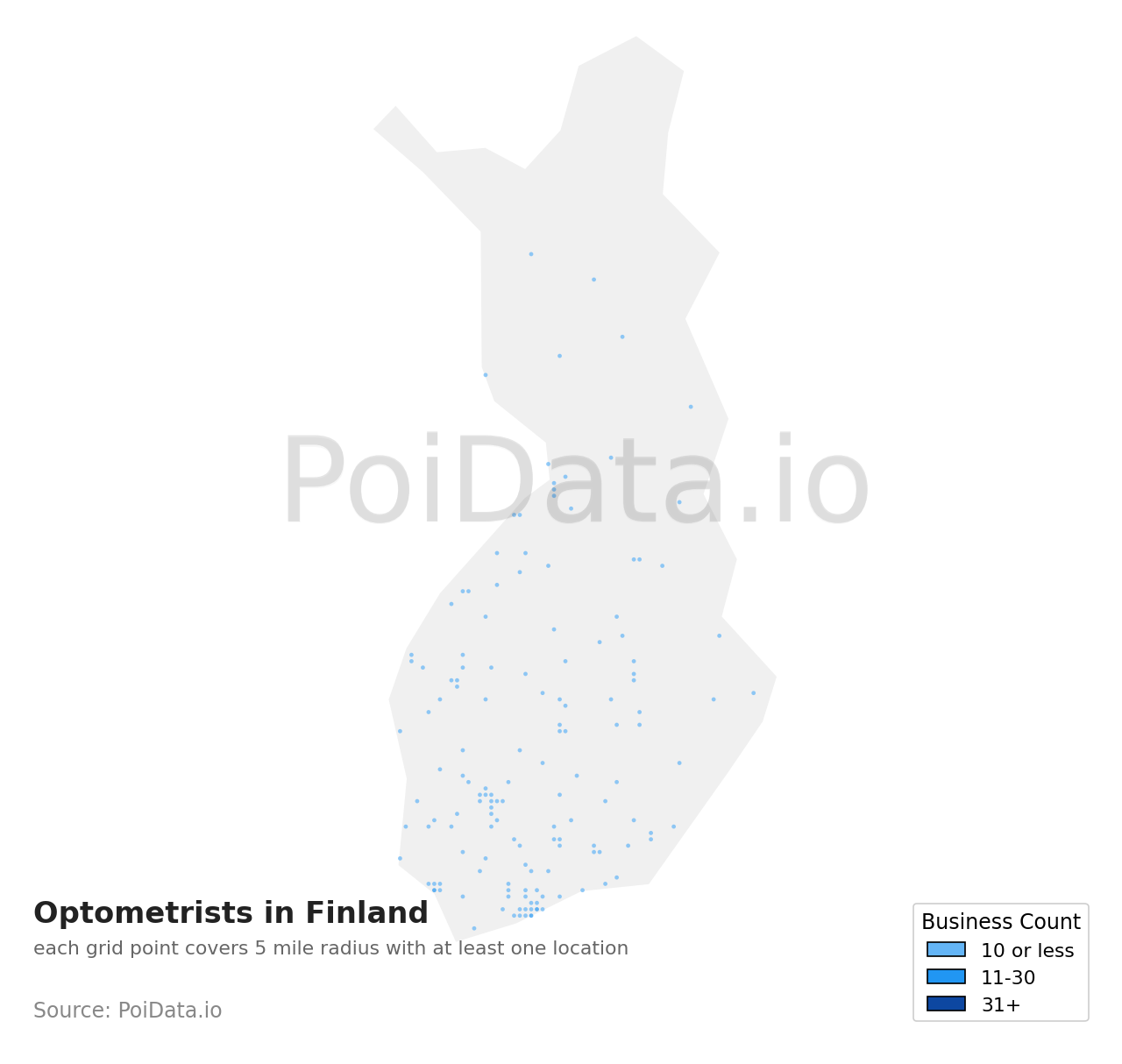 Optometrist density map for Finland