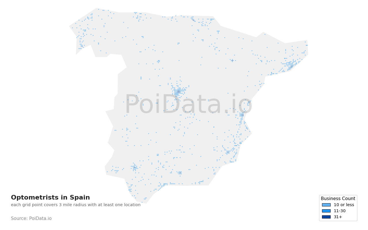 Optometrist density map for Spain