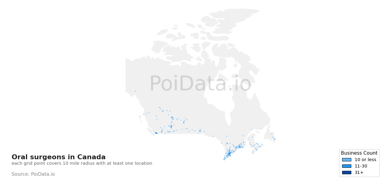 Oral surgeon density map for Manitoba, Canada