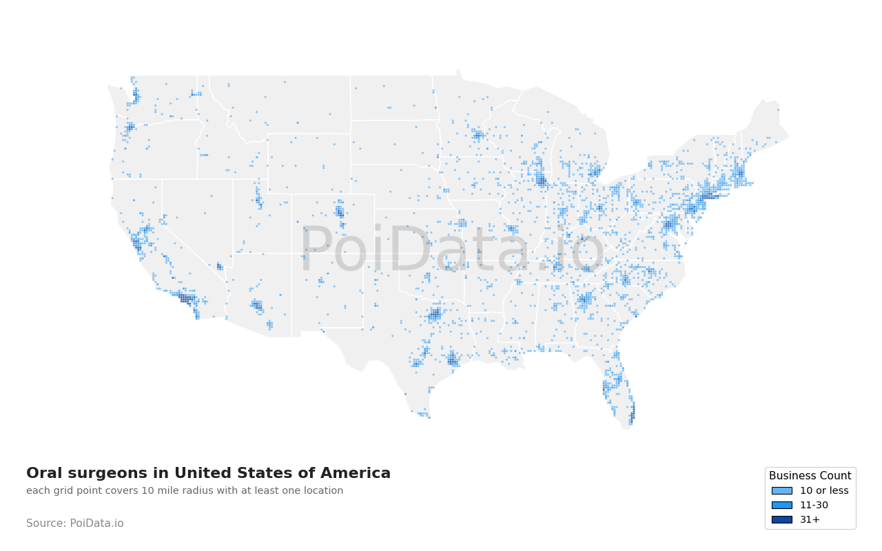 Oral surgeon density map for Florida, United States