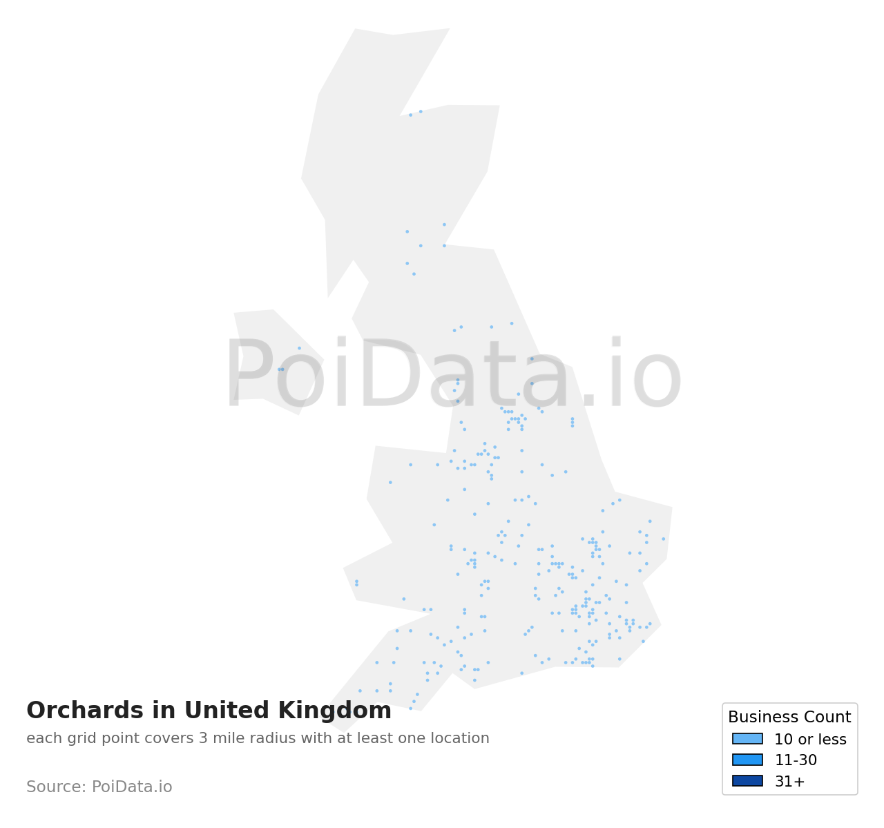 Orchard density map for United Kingdom