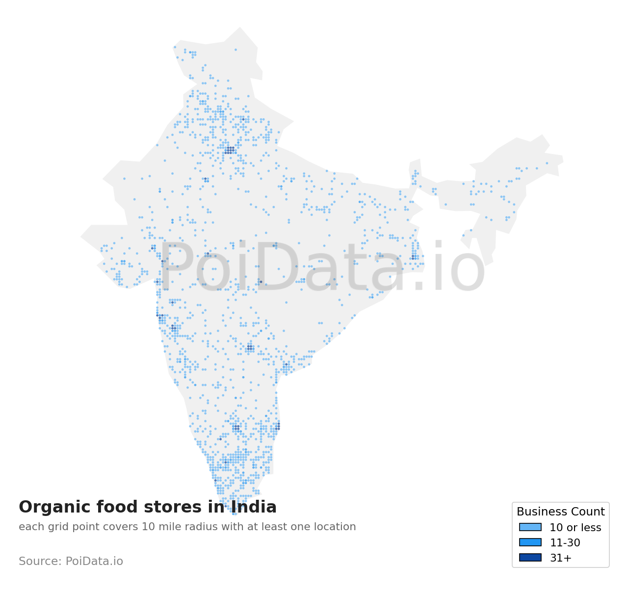 Organic food store density map for India