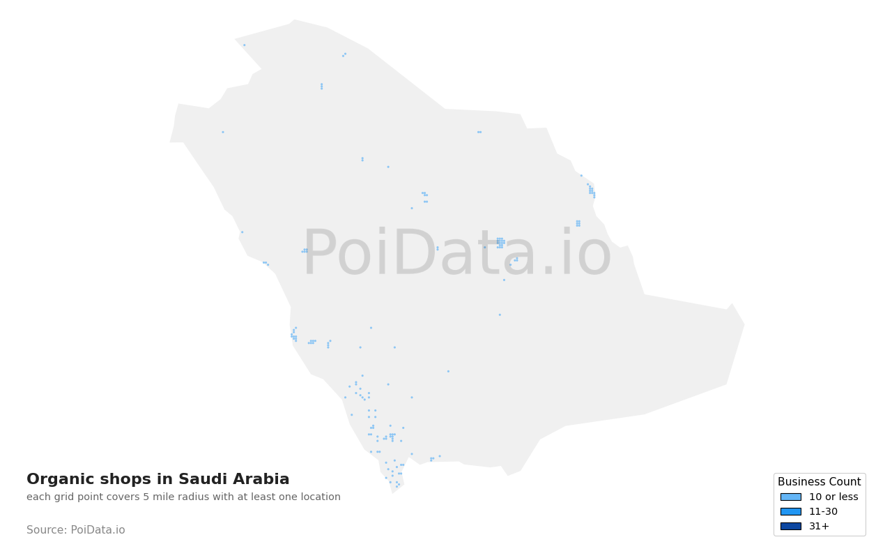 Organic shop density map for Saudi Arabia