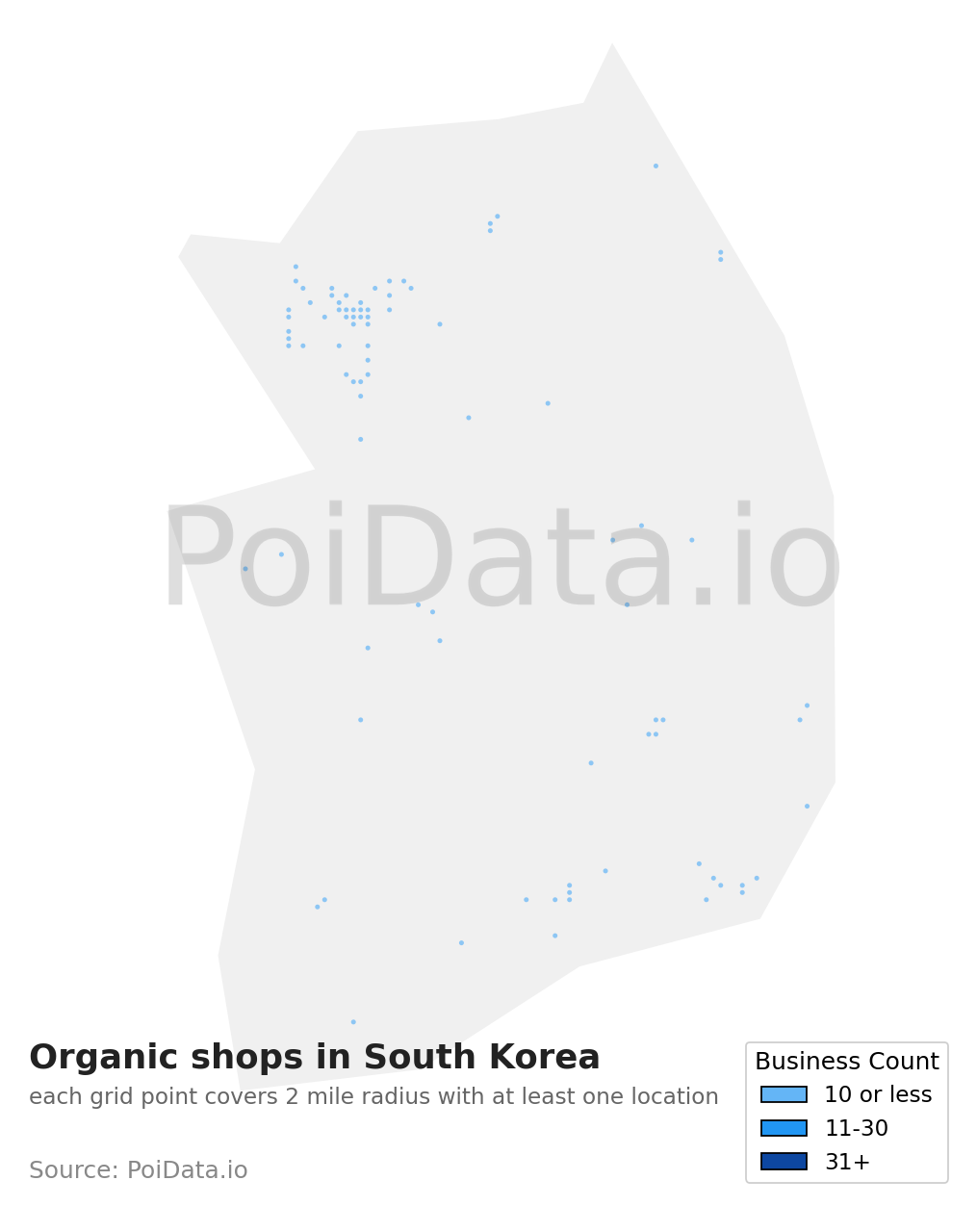 Organic shop density map for South Korea