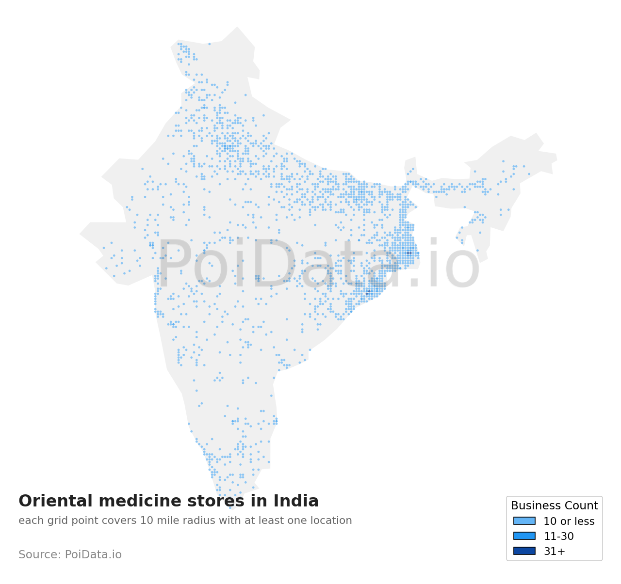 Oriental medicine store density map for India