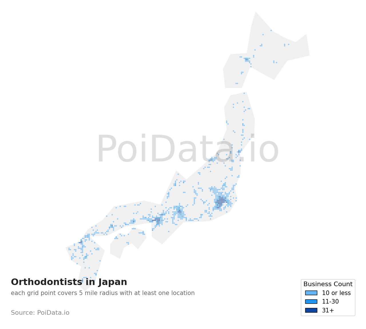 Orthodontist density map for Japan