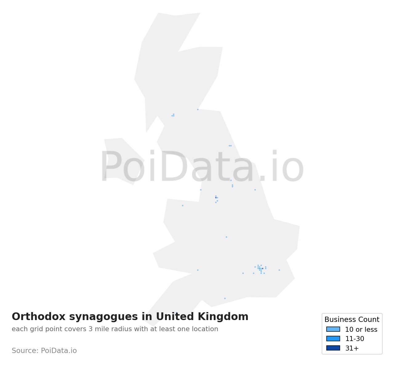 Orthodox synagogue density map for United Kingdom