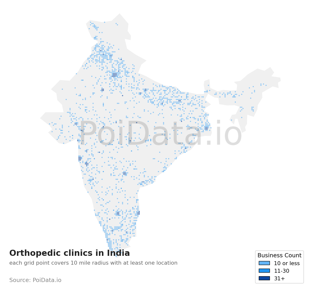 Orthopedic clinic density map for India