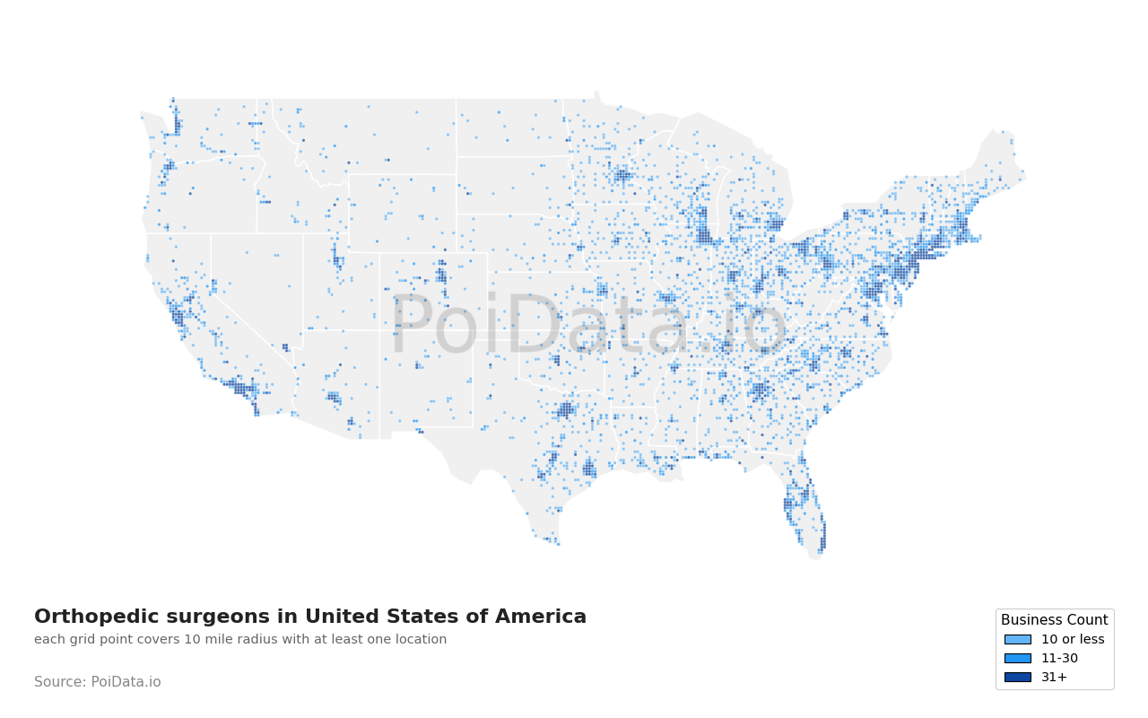 Orthopedic surgeon density map for Florida, United States