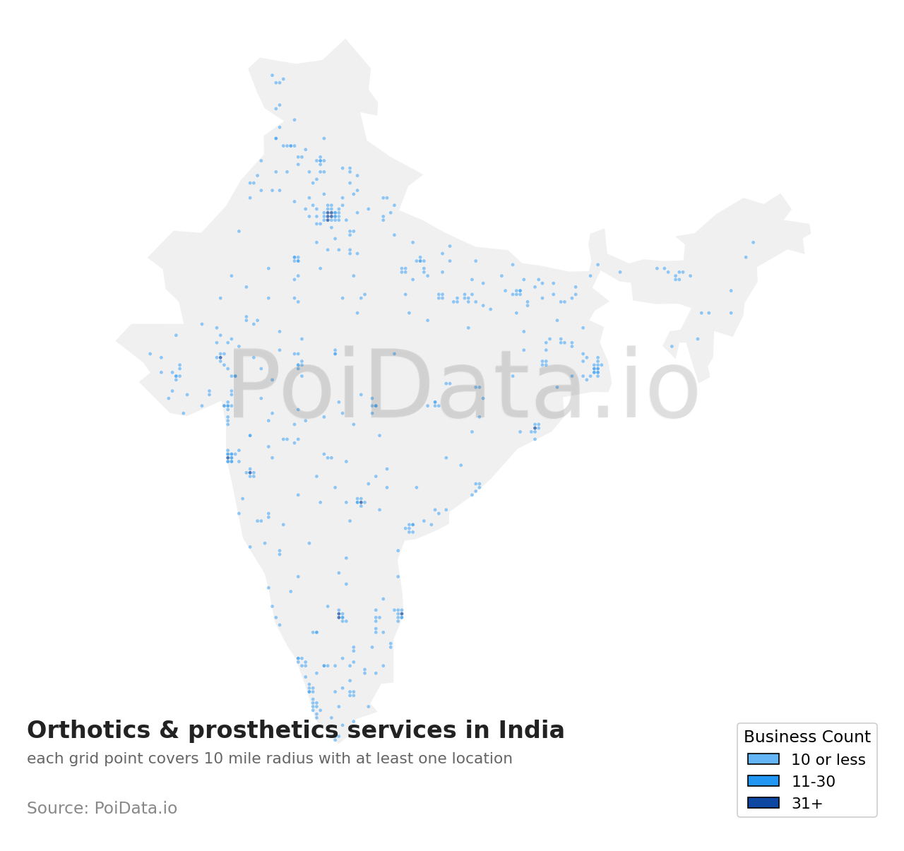 Orthotics & prosthetics service density map for India