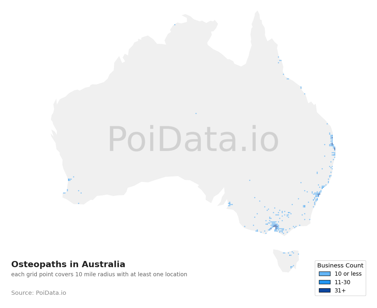 Osteopath density map for Australia