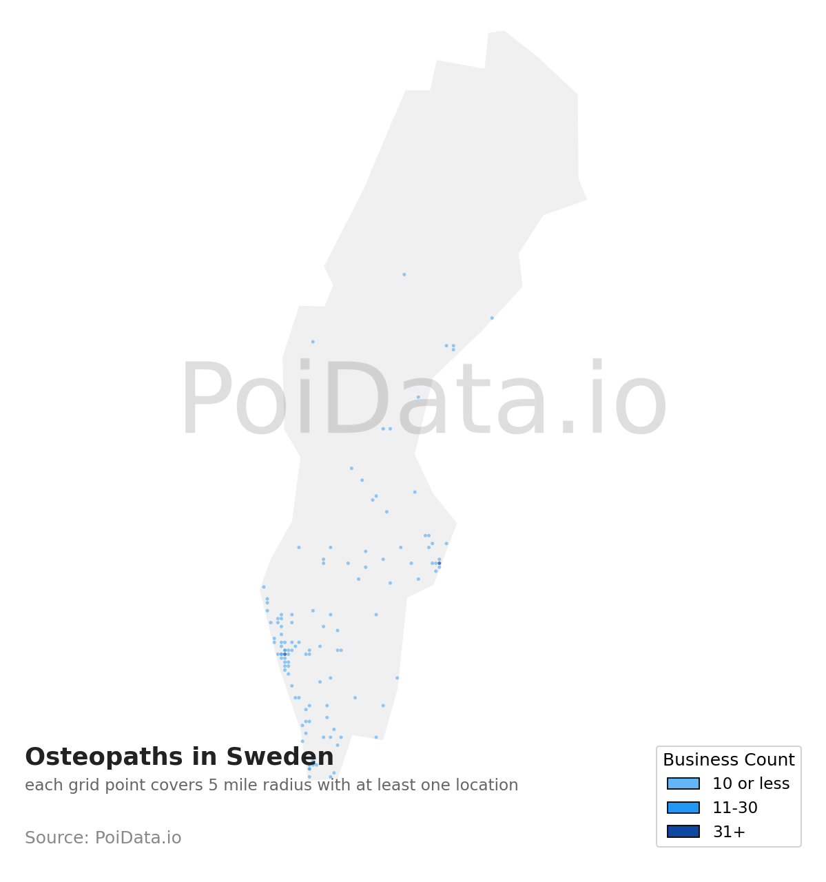 Osteopath density map for Sweden