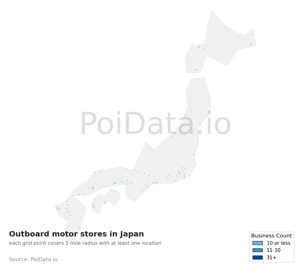 Outboard motor store density map for Japan