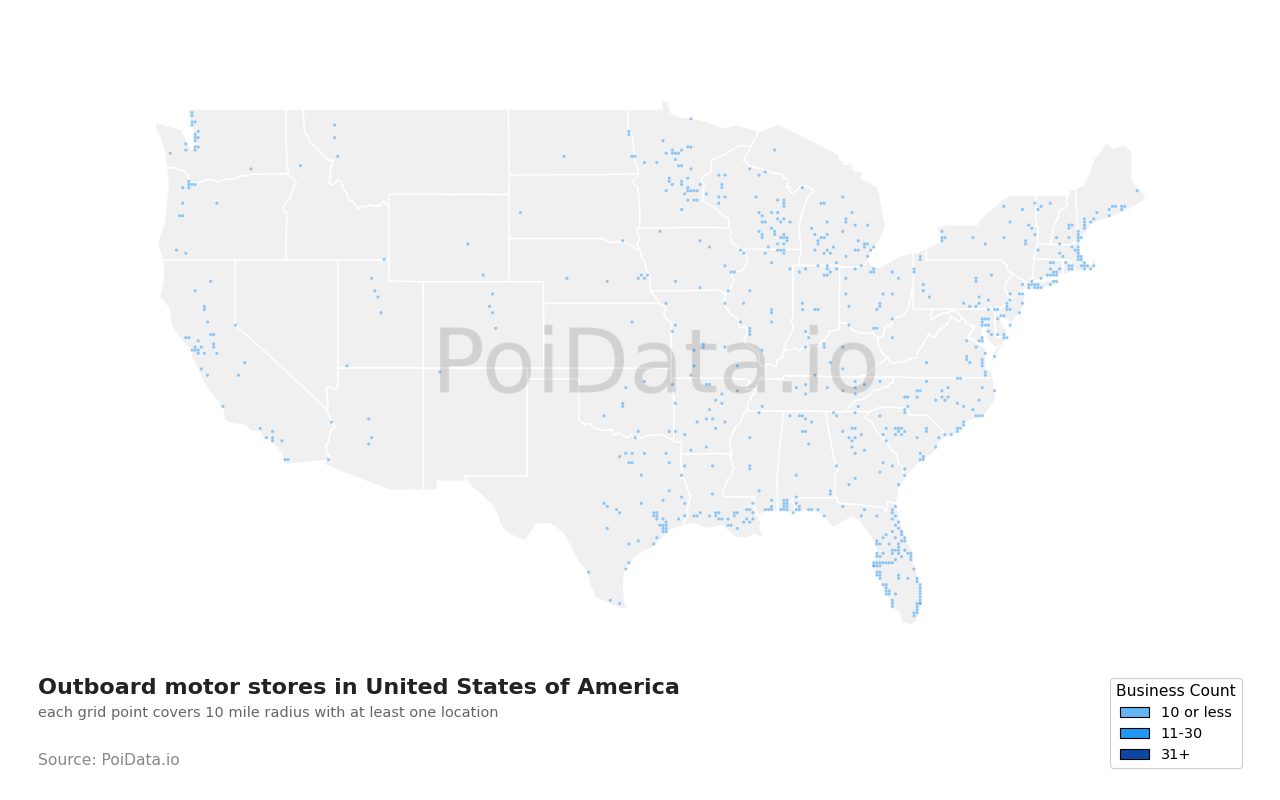 Outboard motor store density map for United States