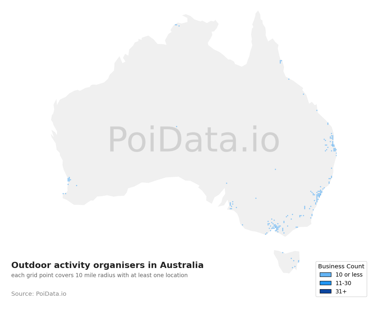 Outdoor activity organiser density map for NSW, Australia