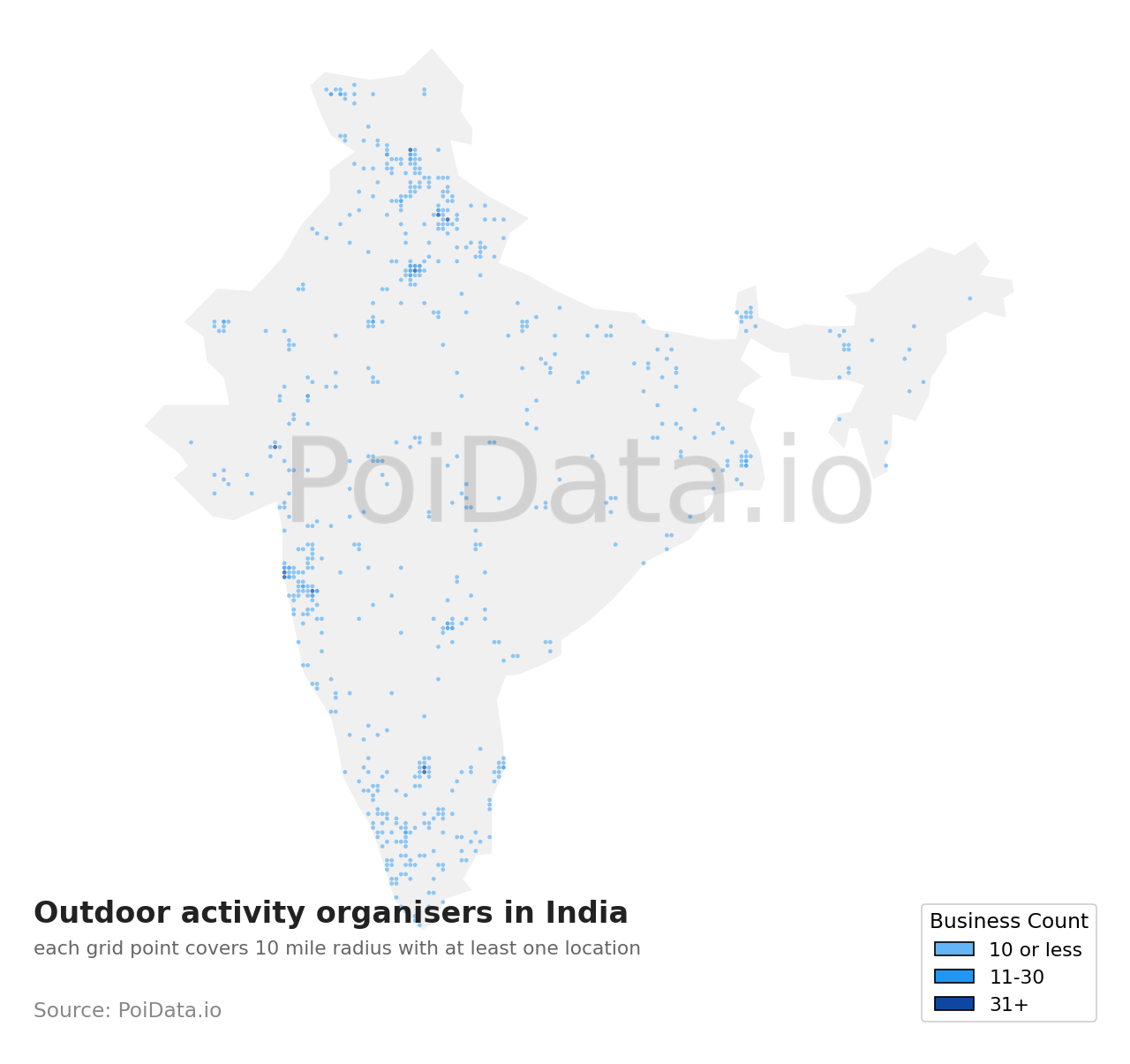 Outdoor activity organiser density map for India