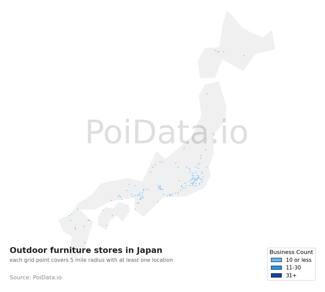 Outdoor furniture store density map for Japan