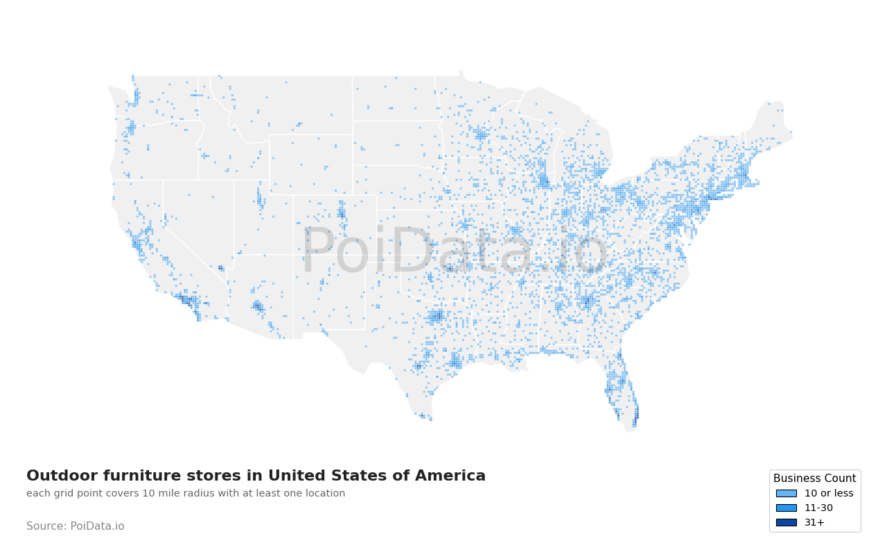Outdoor furniture store density map for Ohio, United States