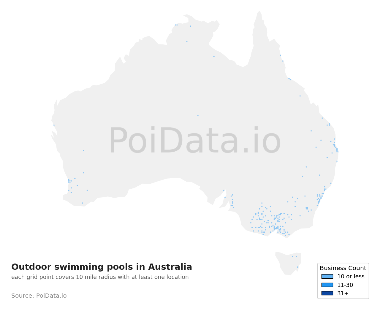 Outdoor swimming pool density map for QLD, Australia