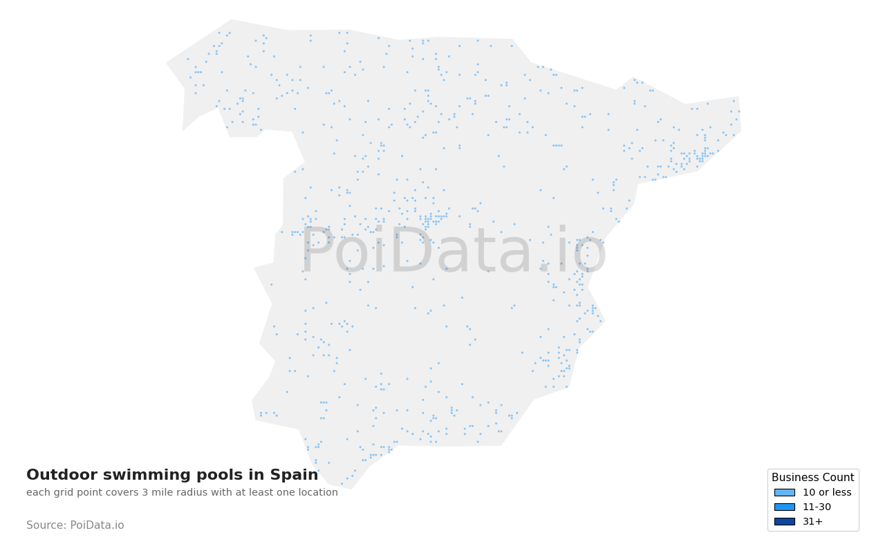Outdoor swimming pool density map for Spain