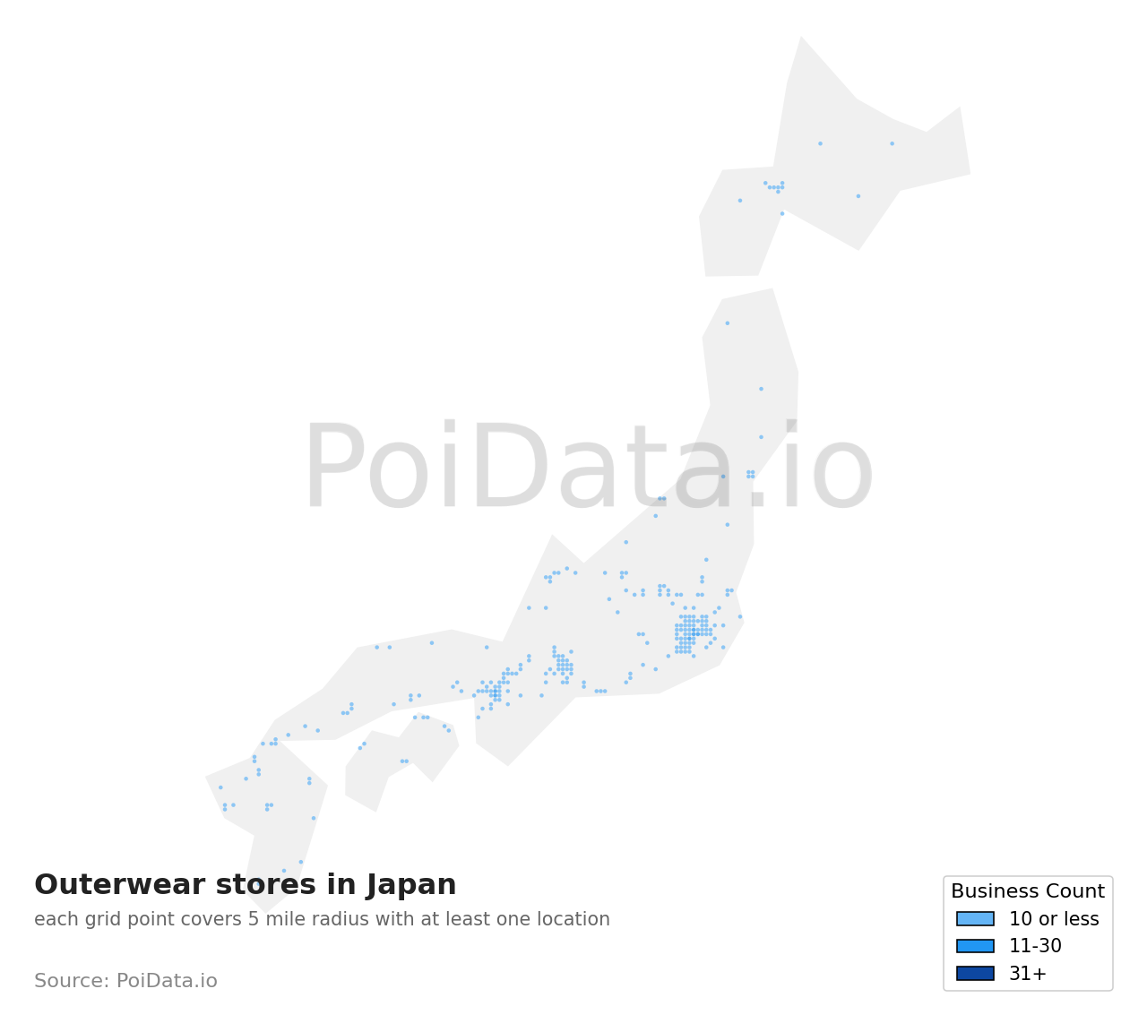 Outerwear store density map for Japan
