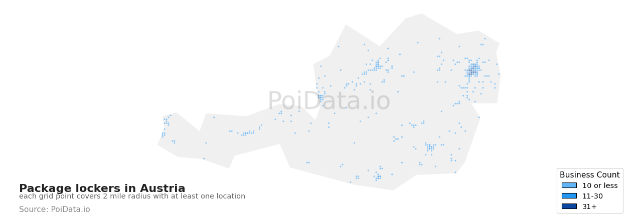Package locker density map for Austria