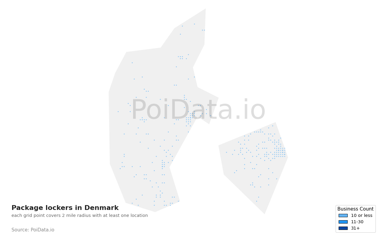 Package locker density map for Denmark