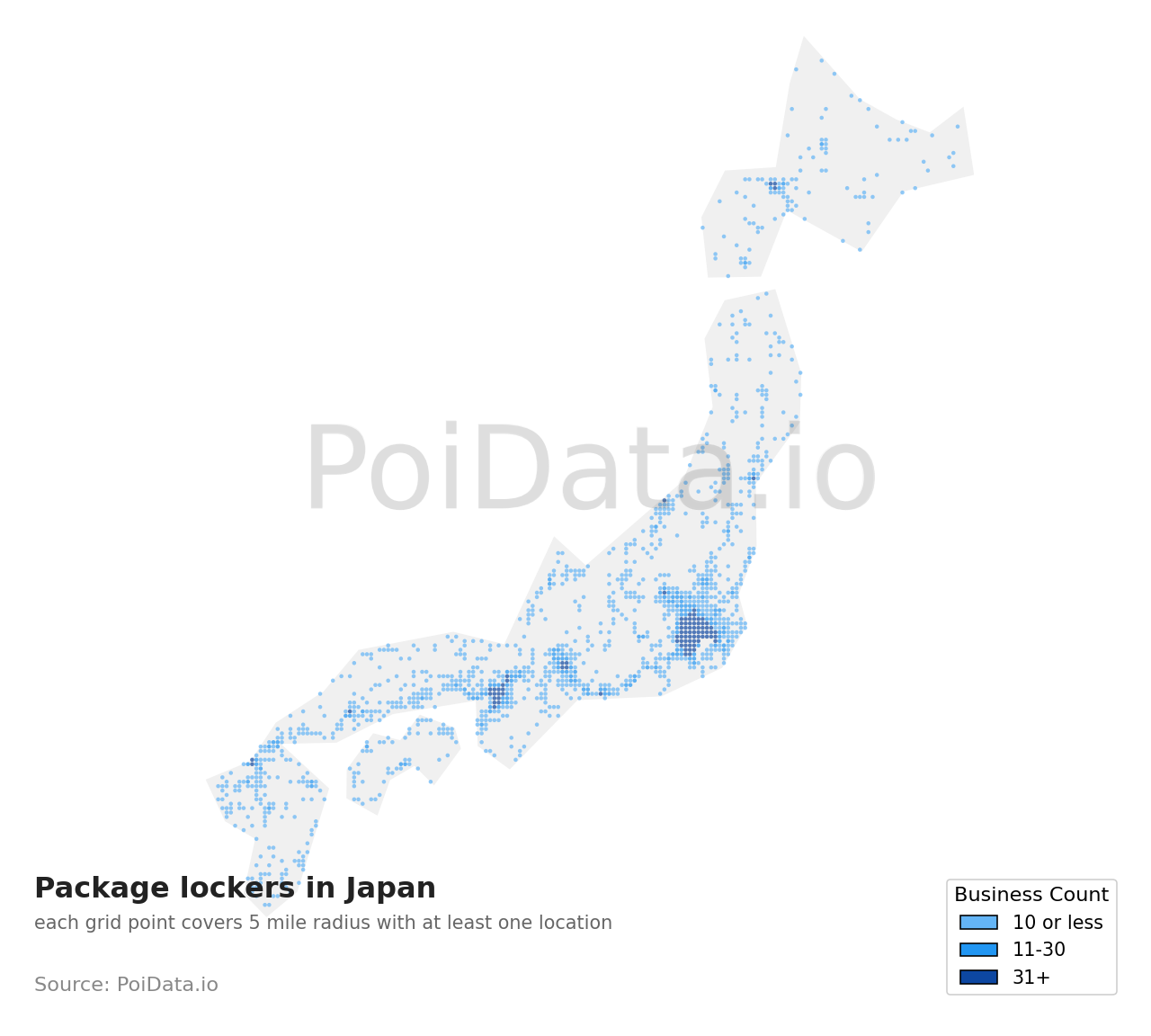 Package locker density map for Kasuya District, Fukuoka, Japan