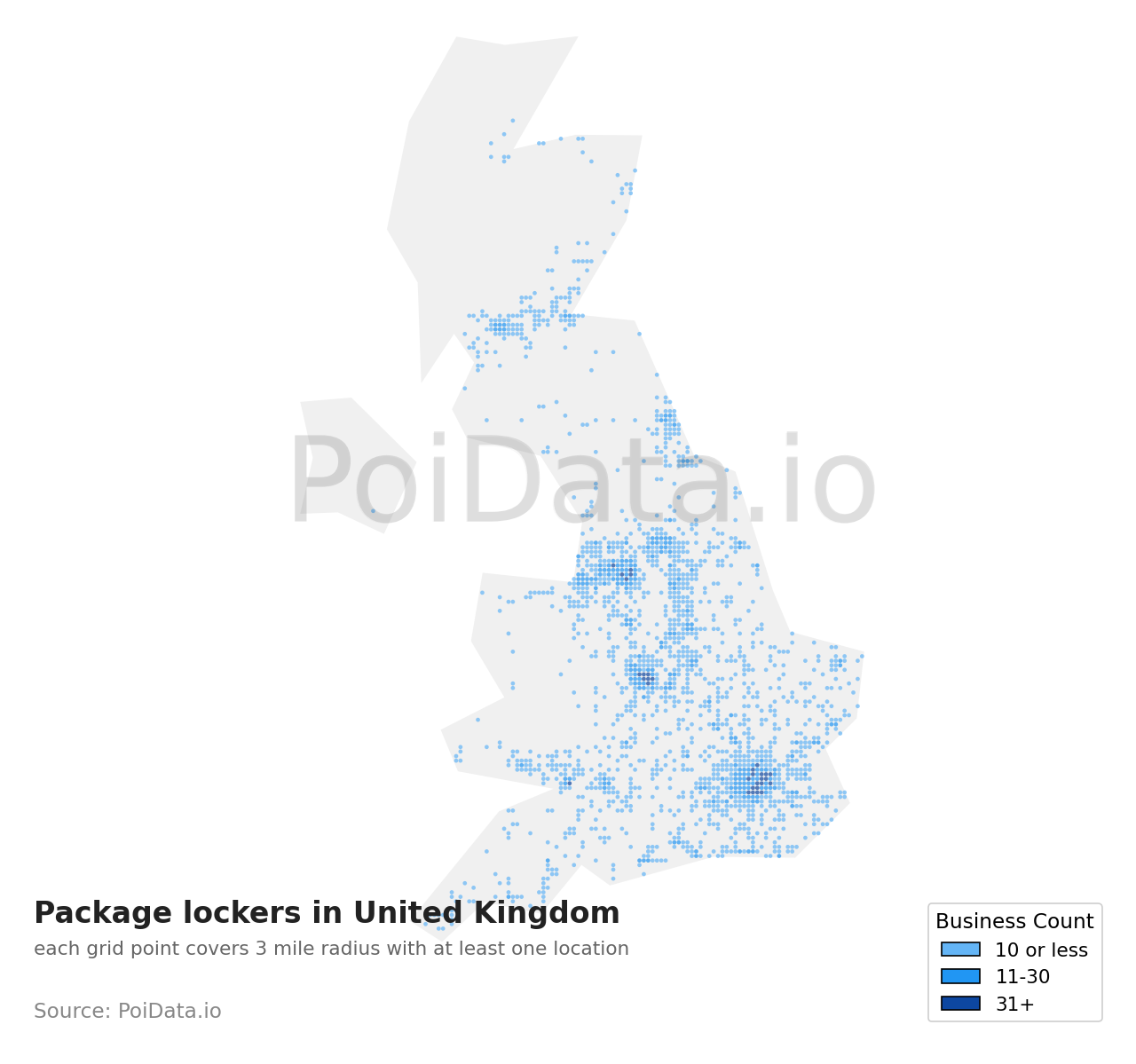 Package locker density map for United Kingdom