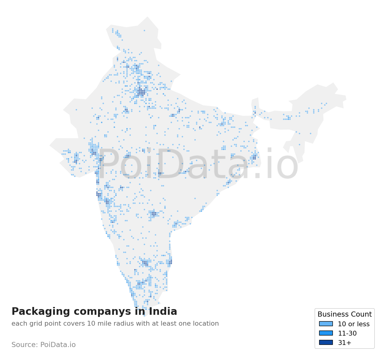Packaging company density map for India