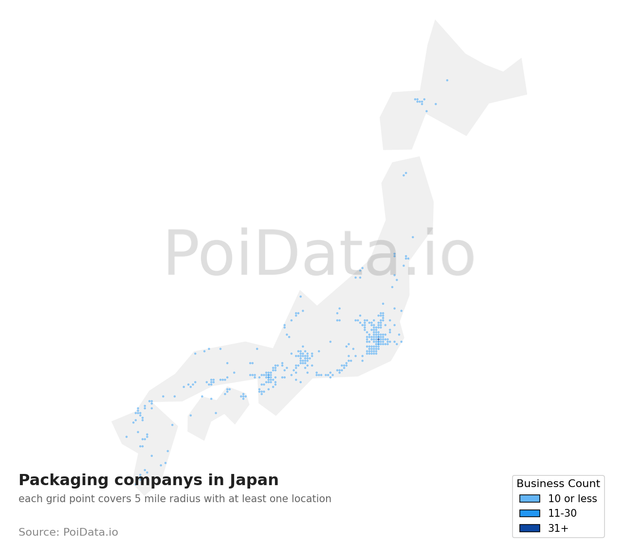 Packaging company density map for Japan