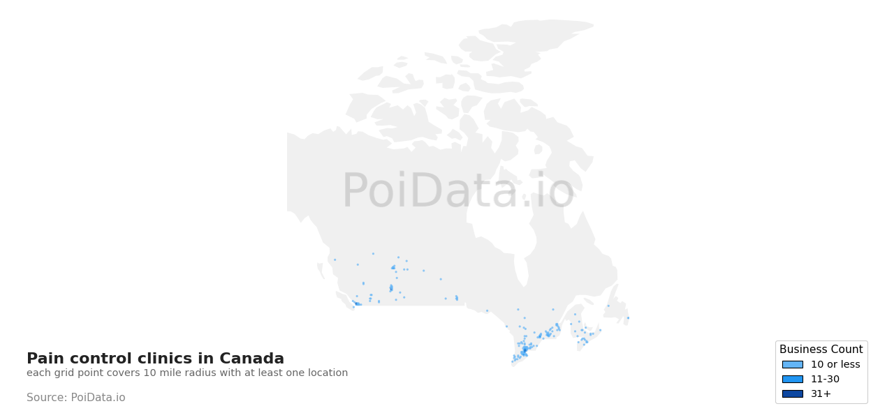 Pain control clinic density map for Canada